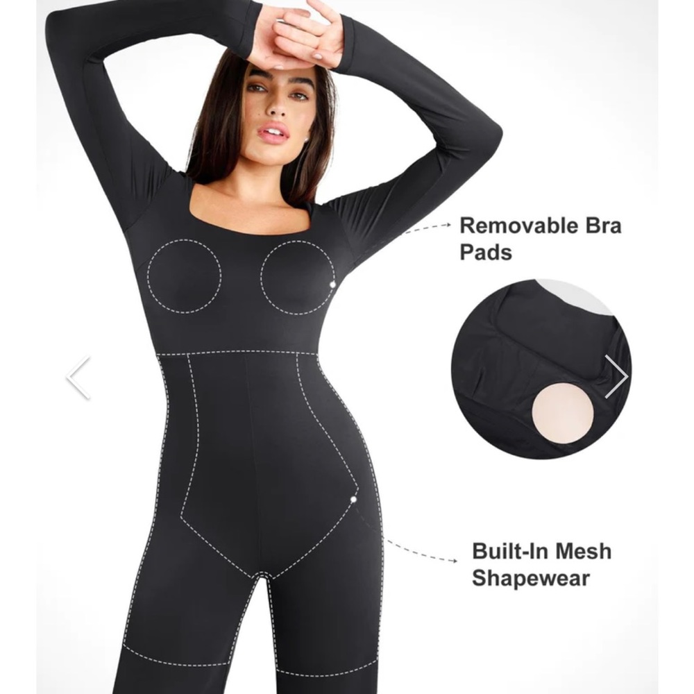 Popilush Square neck Wide-leg long sleeve jumpsuit
